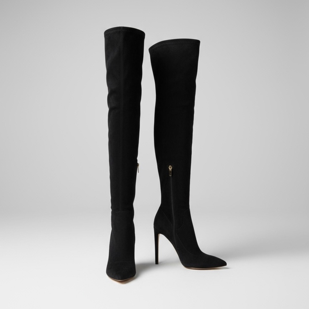 Sergio Rossi Black Suede Thigh High Stiletto Boots